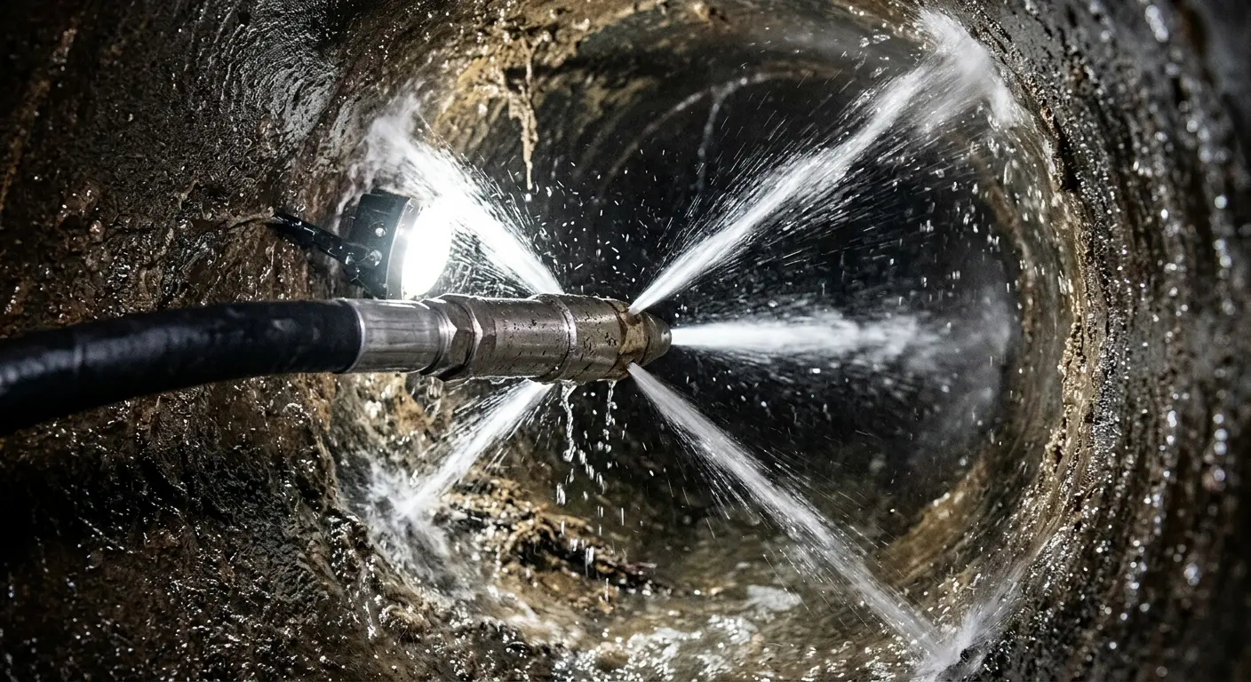 High-pressure hydro jetting nozzle cleaning sewer pipe for Trenchless Sewer Repair in Flagstaff